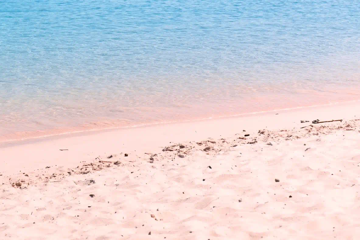 科莫多國家公園粉紅沙灘 (Pink Beach)的粉紅色細沙和蒂芬尼藍海水